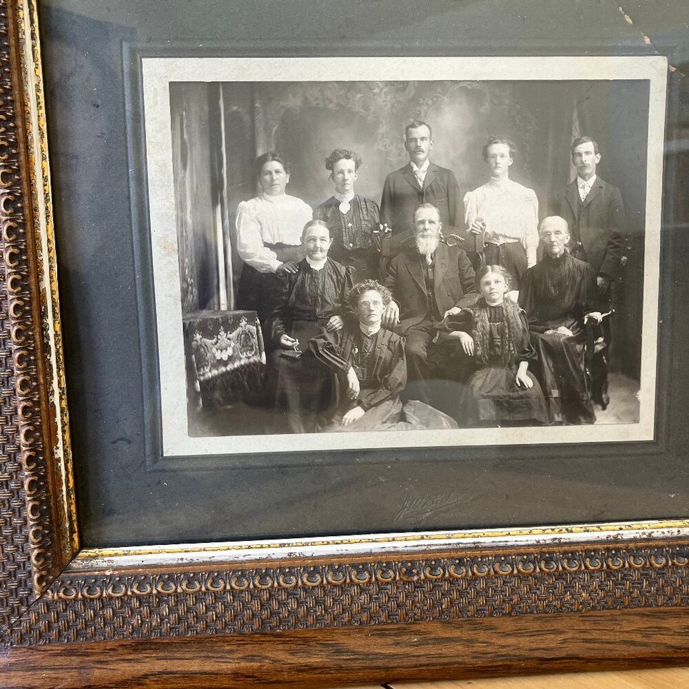 Edwardian Era Family Portrait Vintage Framed Ephemera Photo JW Biehn Paisley ON
